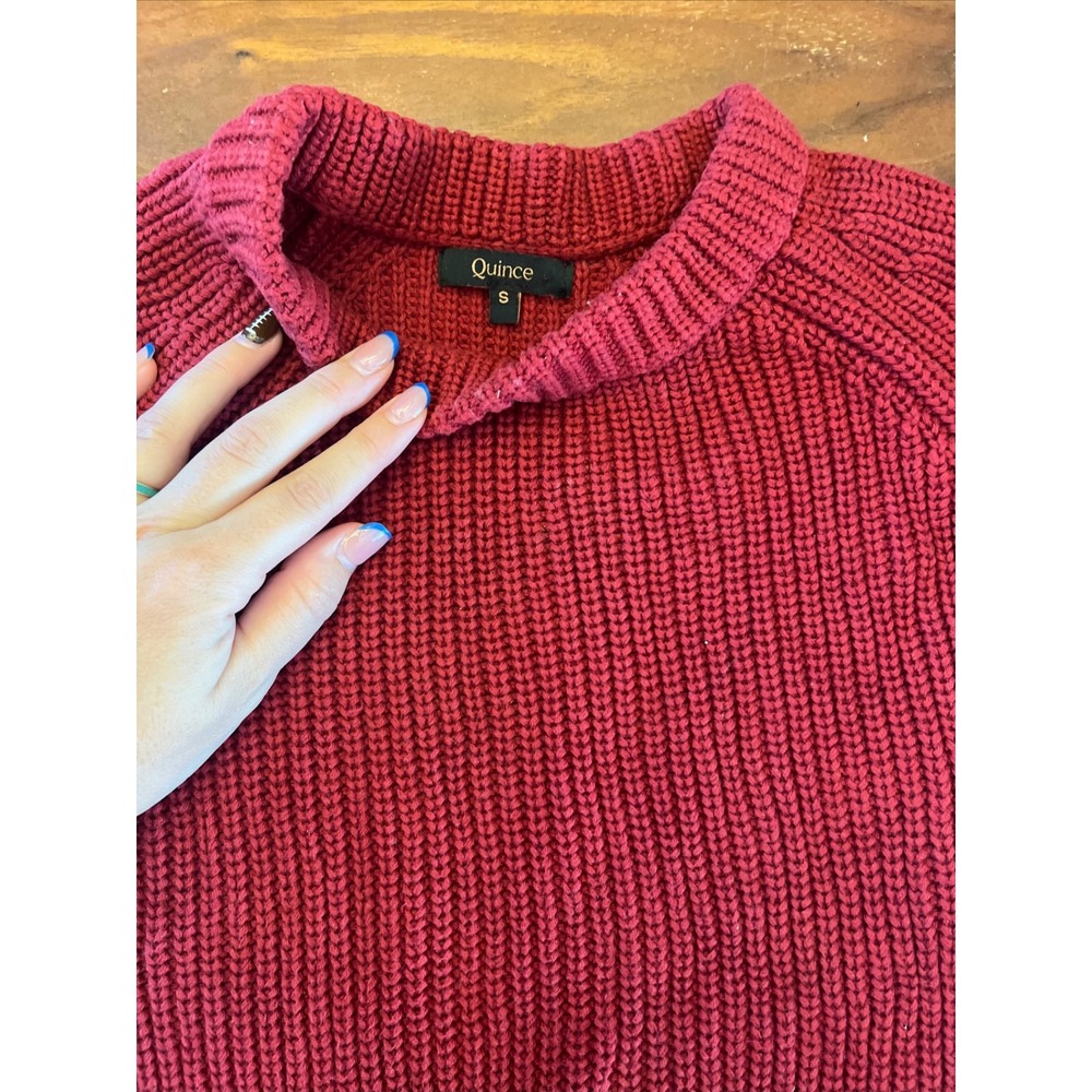 Quince Burgundy Red Organic Cotton Fisherman Ribbed Knit Sweater Small